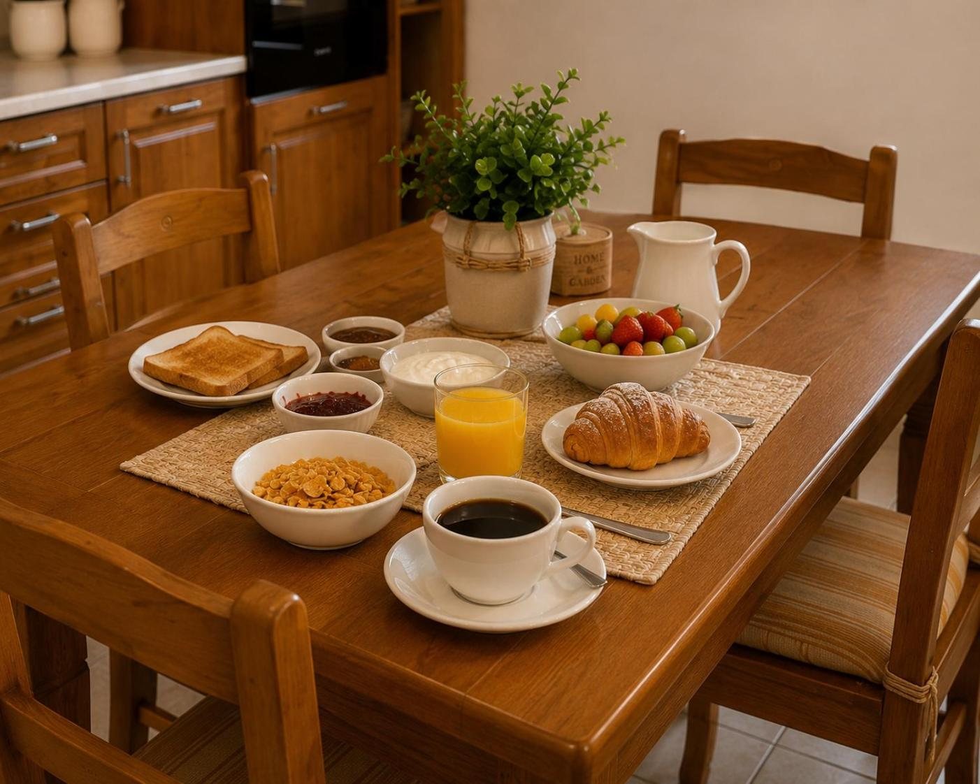 Colazione servita sul tavolo della cucina